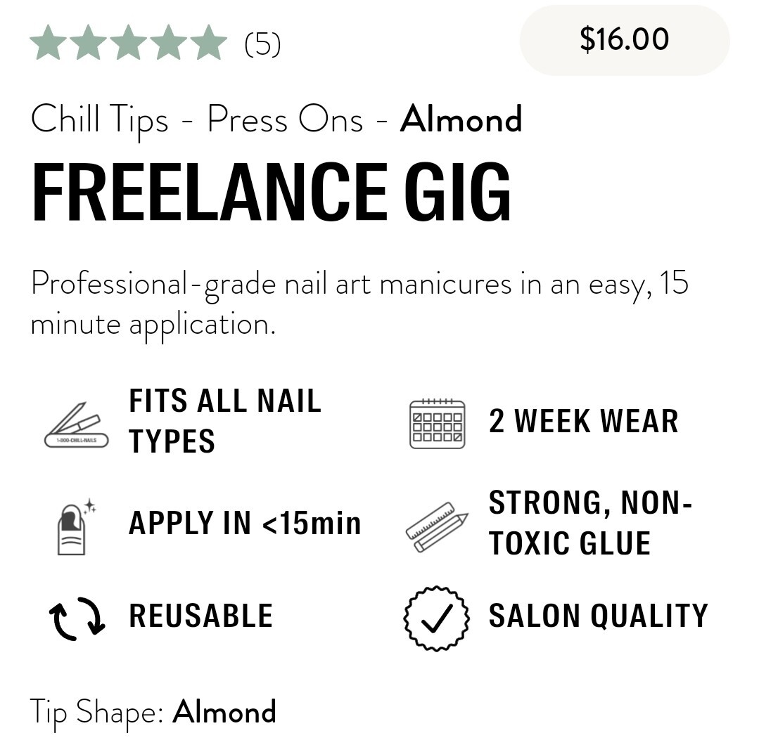 Chillhouse Chill Tips Freelance Gig Almond Shaped Press On Nails