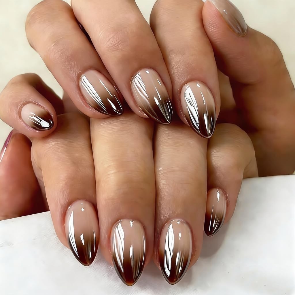 SXVME Almond Ombre Brown Short Press on Nails
