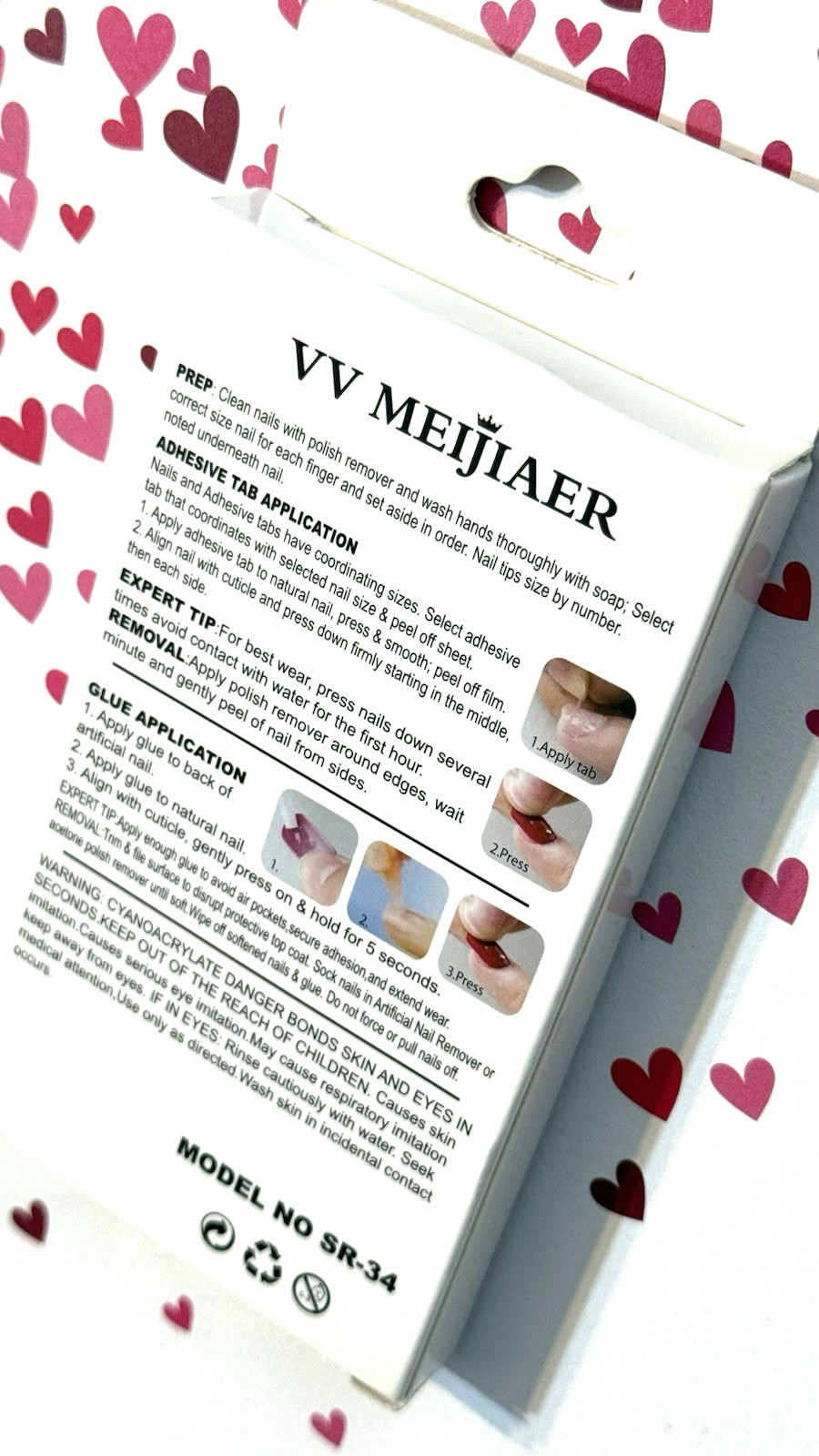 VV Meijiaer Magic Press On Nails Natural Look NUDE with WHITE FRENCH TIP & PEARL