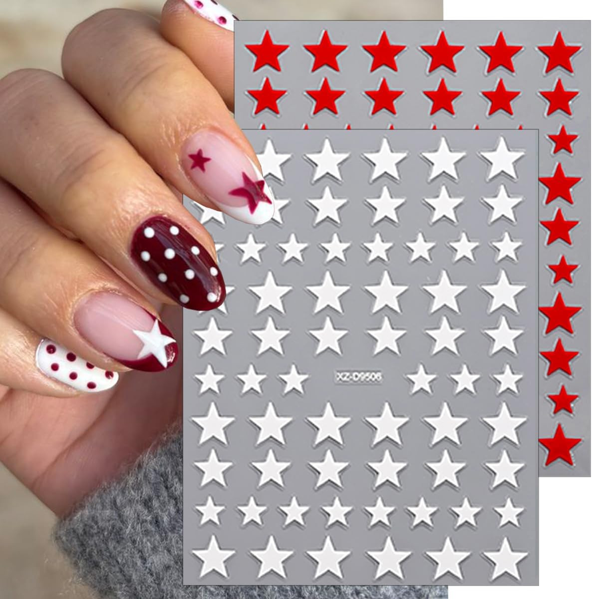 8 Sheets Star Nail Art Stickers Self-Adhesive 4Th of July Nail Decals Red White