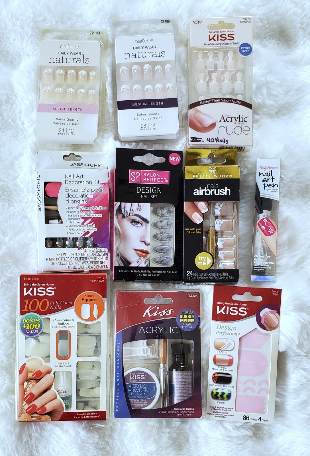 Kiss Acrylic Kit Full Cover Nails Sally Hansen Nailene Salon Perfect & More 10pc