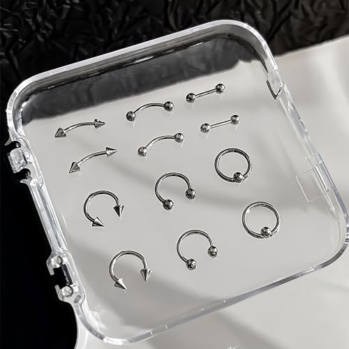 80 PCS Piercing Nail Art Charms 3D Silver Alloy Goth Punk Nail Rhinestones gray