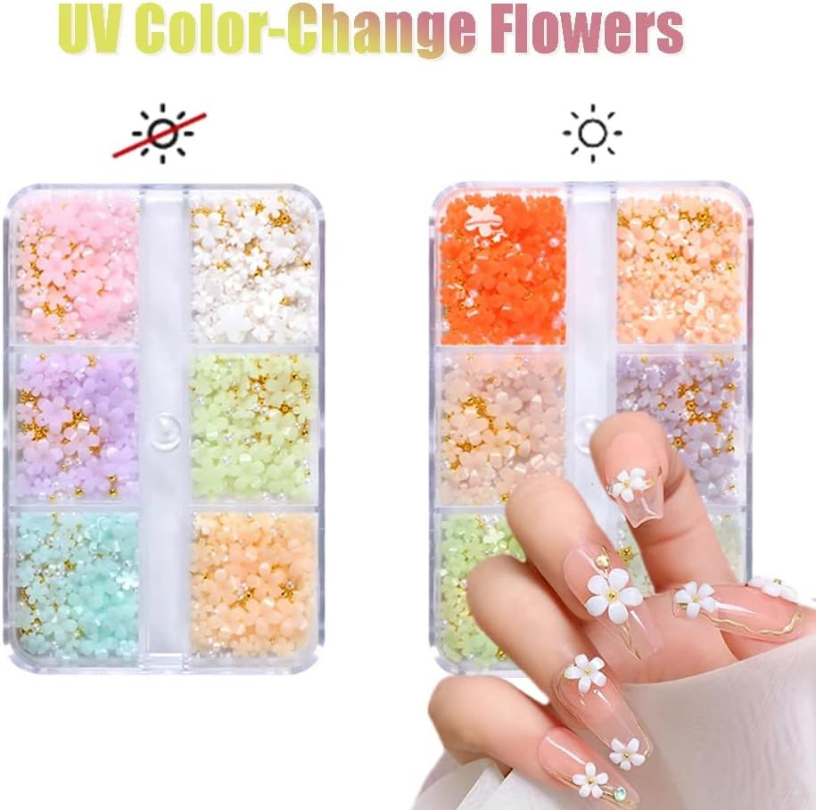 Encantos Uñas Unas Flores 3D 2CAJAS 3D Acrílico Flor Nail Art Rhinestones Blanco