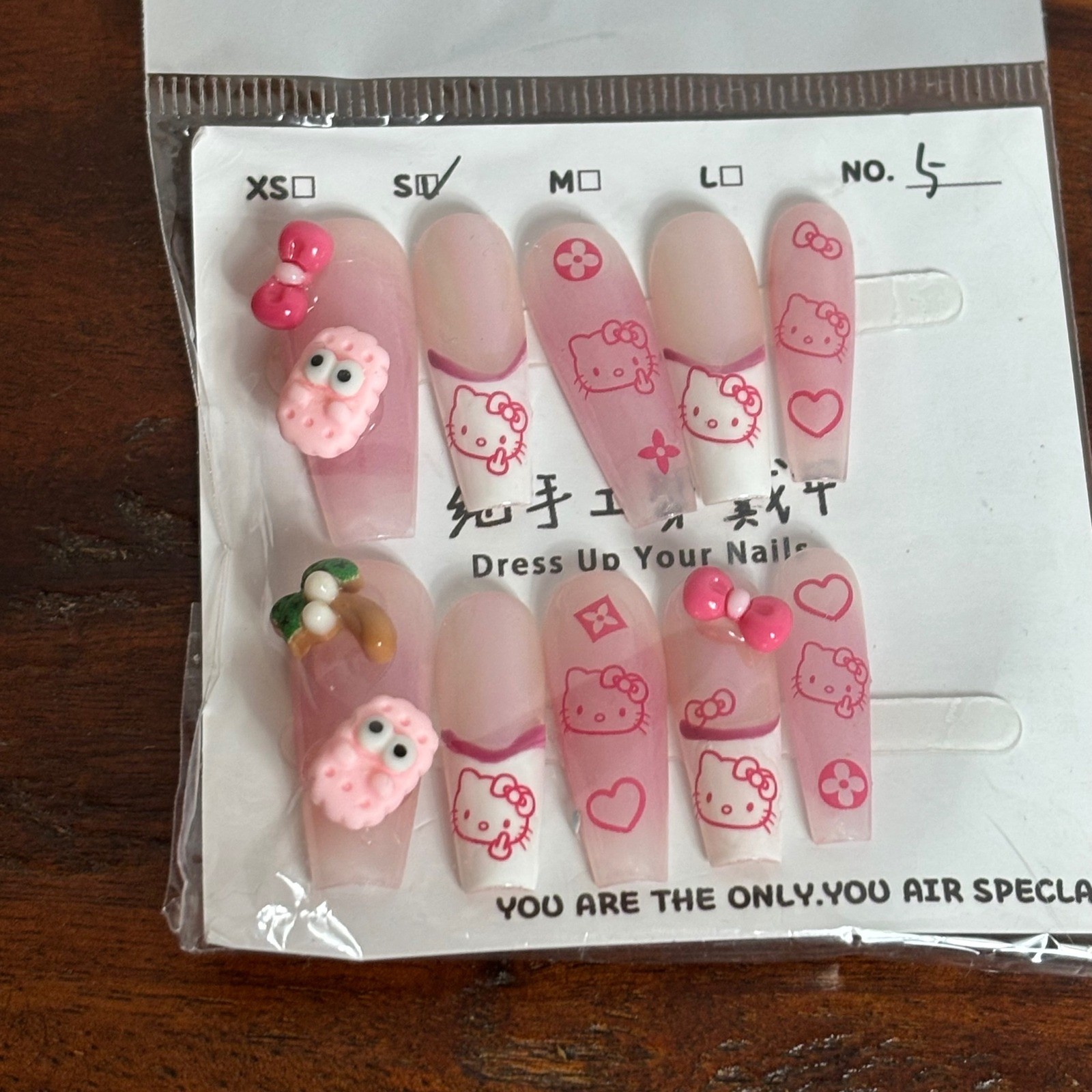Hello Kitty Nail Art Press On Nails French Tips Cute Kawaii Pink Designer Set