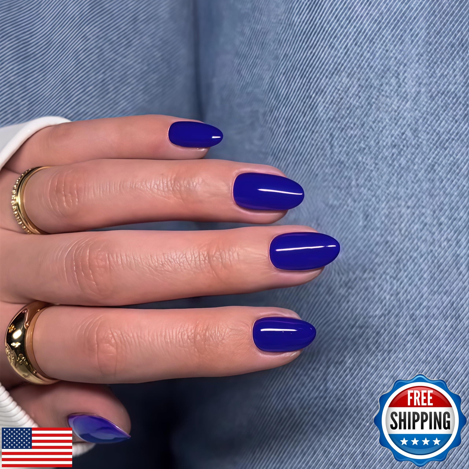 Royal Blue Press on Nails Short Oval Round Nails Glue on SXVME Fall Winter Sh