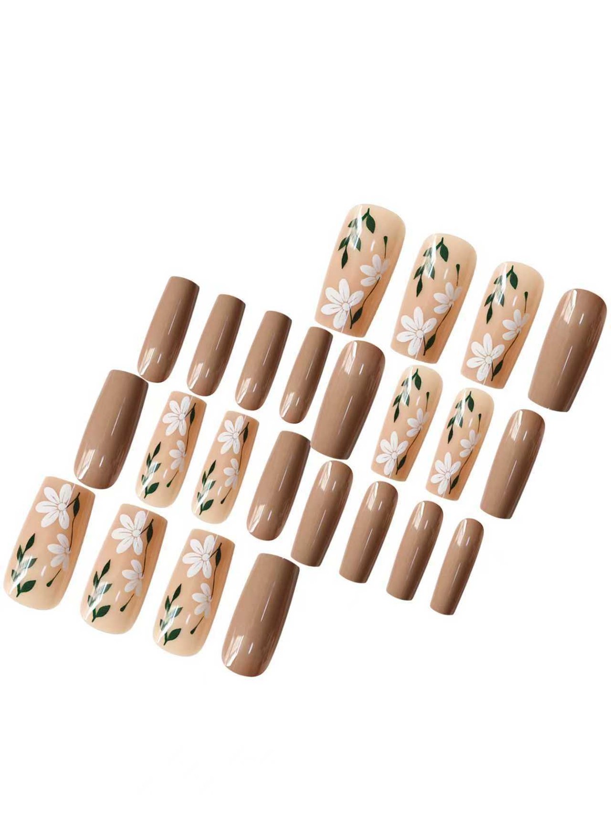 24pcs French Ombre Glitter Flower Color Block Square Short Press On Nails