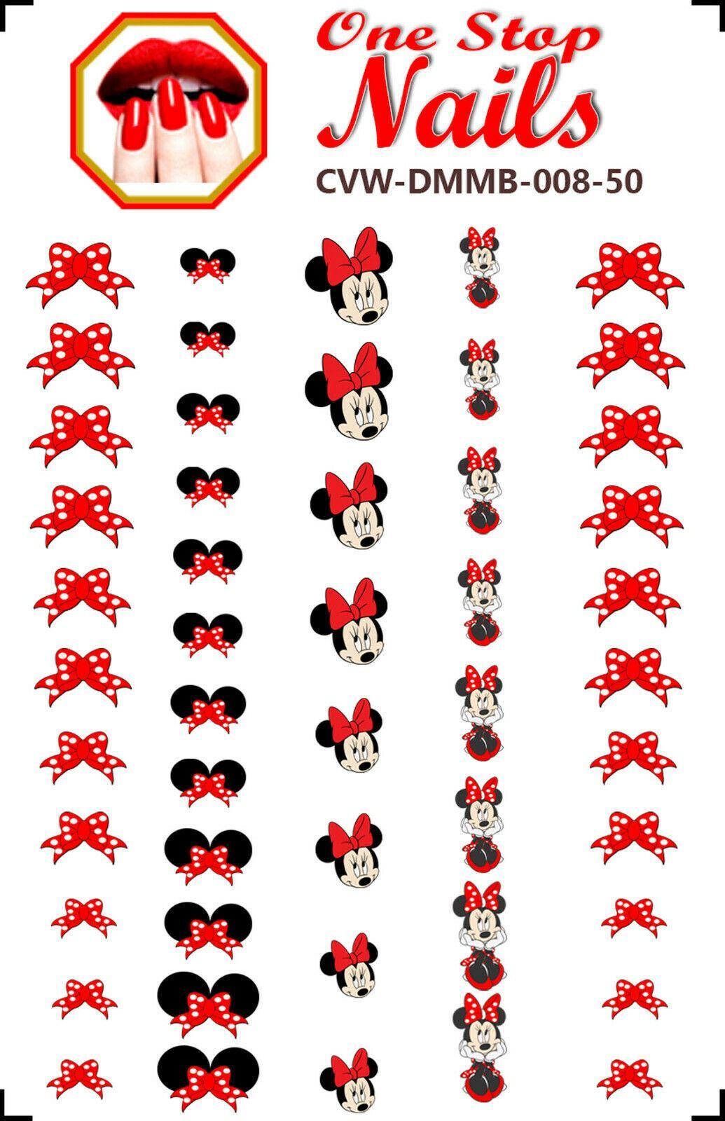 Minnie Mouse in Red Clear Vinyl Peel and Stick Nail Decals with White V8