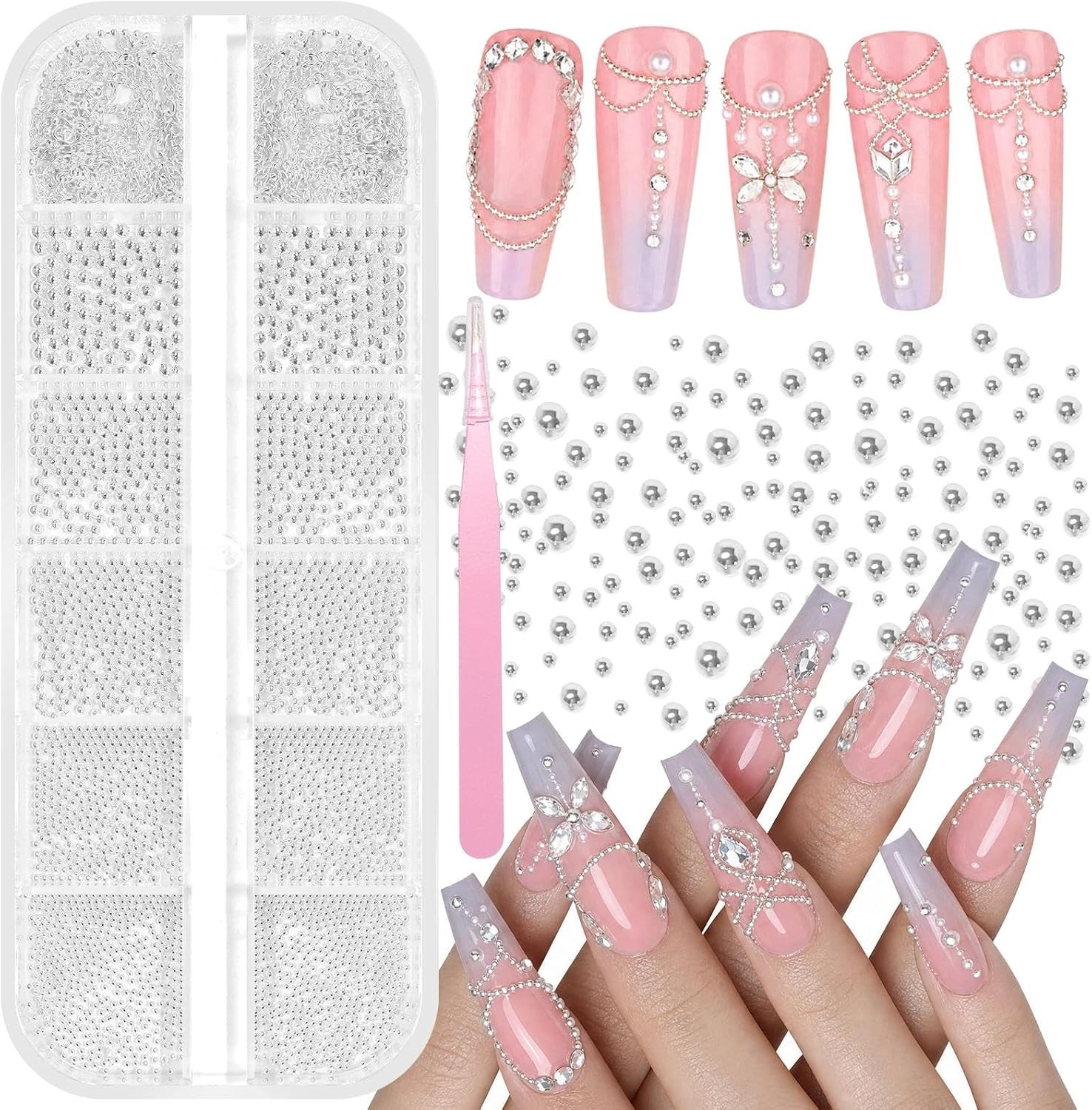 Silver Caviar Nail Beads 0.8-2Mm, Nail Chains & Metal Beads Acrylic Nails