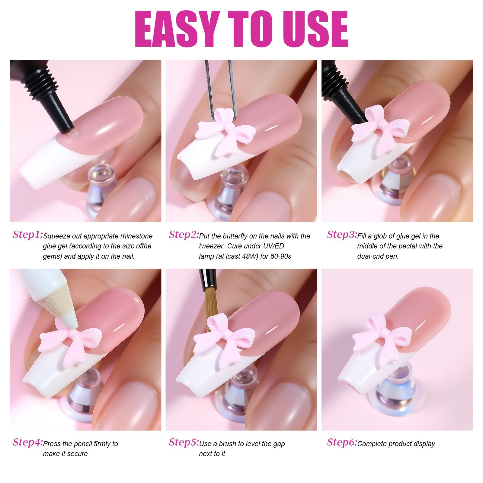 15Grids/Box Resin Nail Art Decor Multi Shape Flower Bow Butterfly Moon & Heart