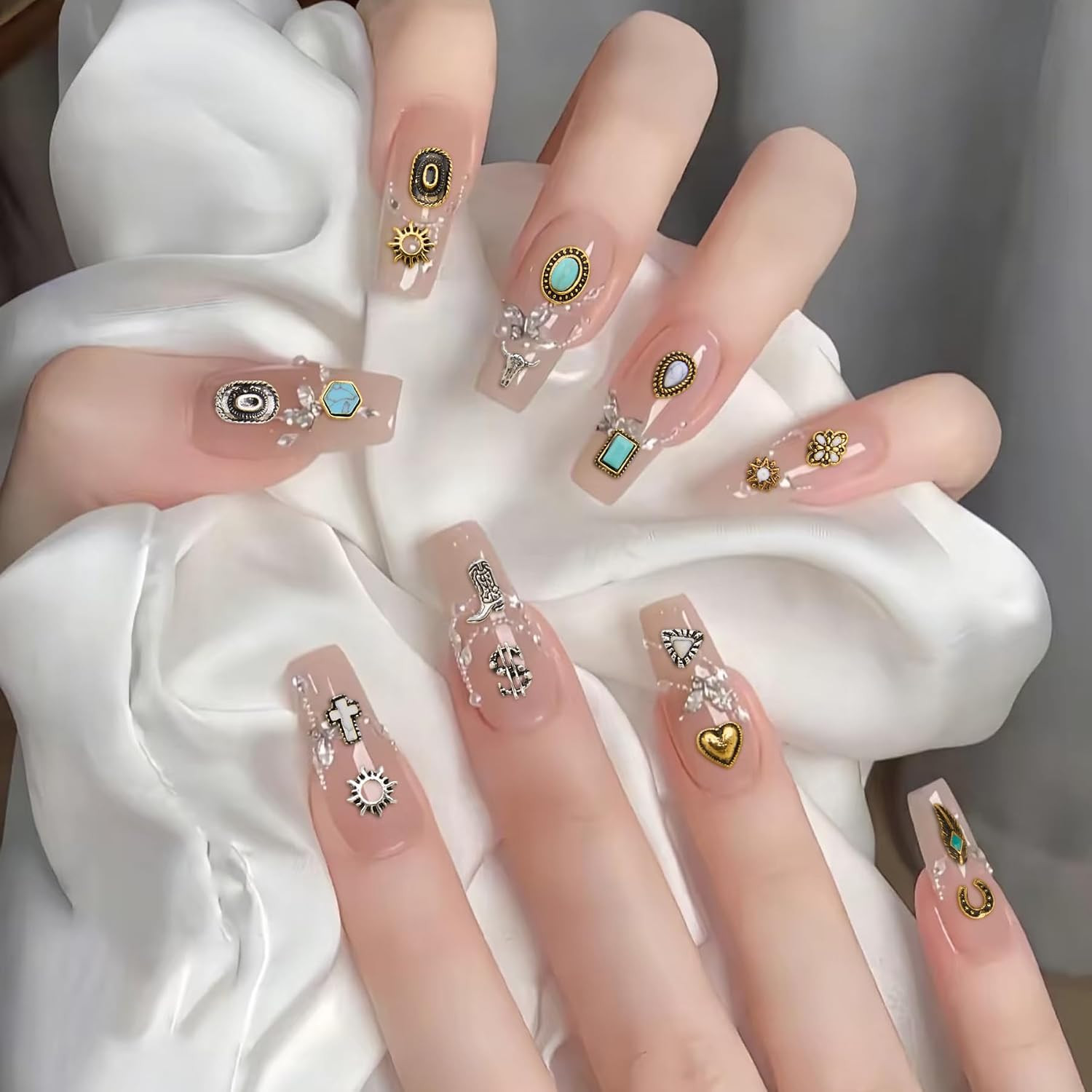 62 PCS Western Nail Charms – 3D Vintage Western Nail Charms and Gems Art Cowboy