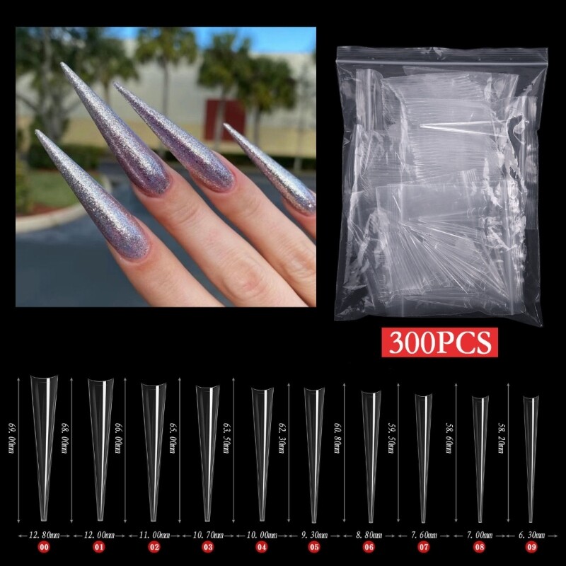 Stiletto Nail Tips Long Sharp-Ending False Acrylic Nails Tip Half Cover Nail Tip