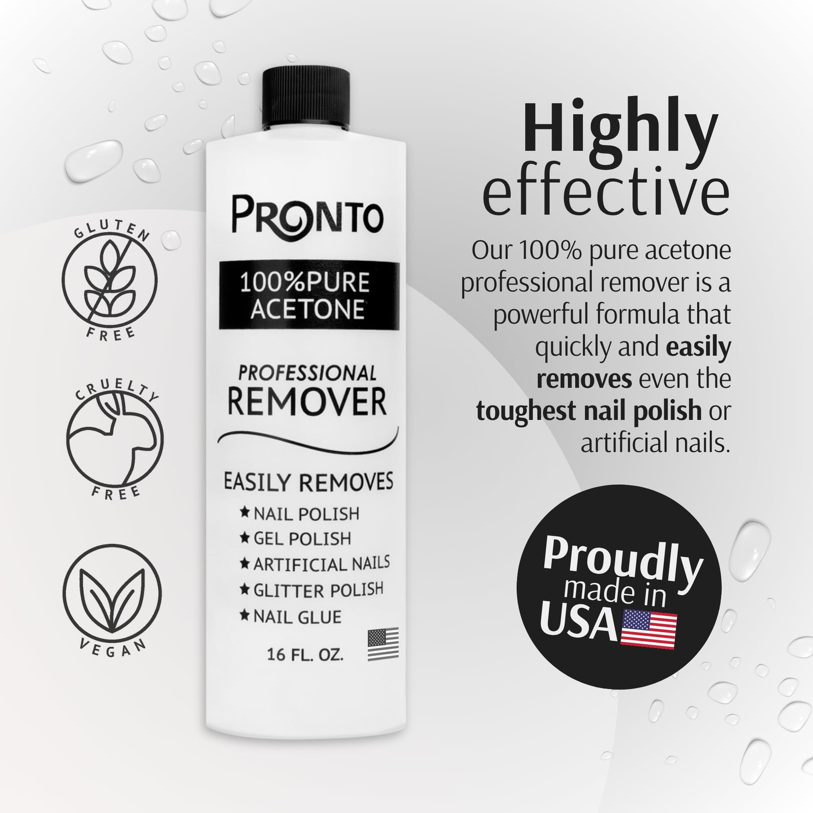 Pronto 100% Acetone Nail Polish Remover – Gel 16 Fl Oz (Pack of 1),