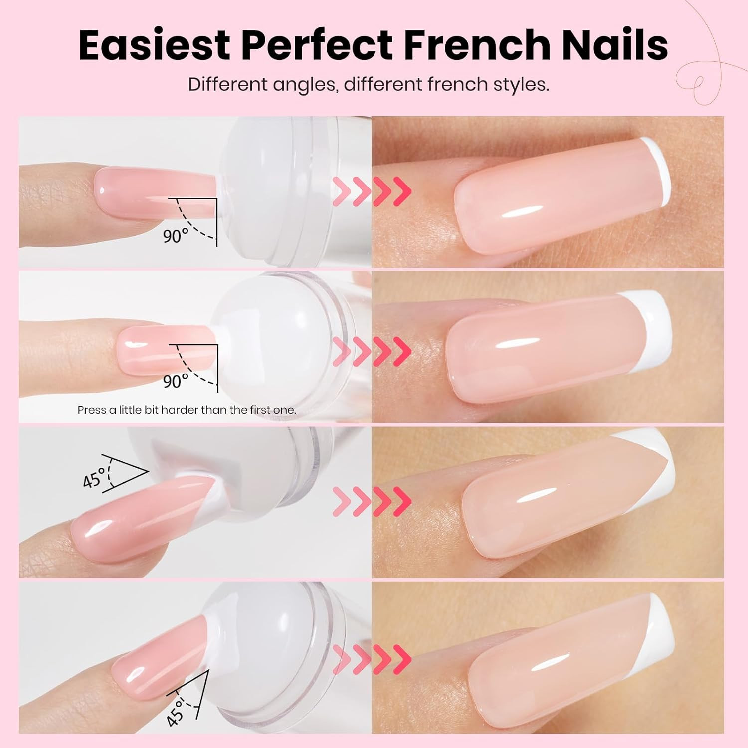 Beetles French Tip Tool Nail Stamp 6Pcs Silicone French Tips Stamp Kit with Repl