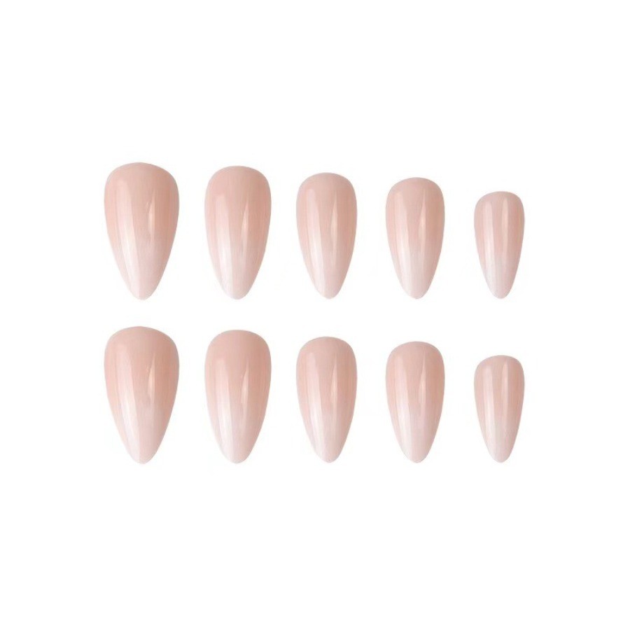 48pcs Almond Press on Nails, Nude Milky White Gradient Gloss Simple Nails