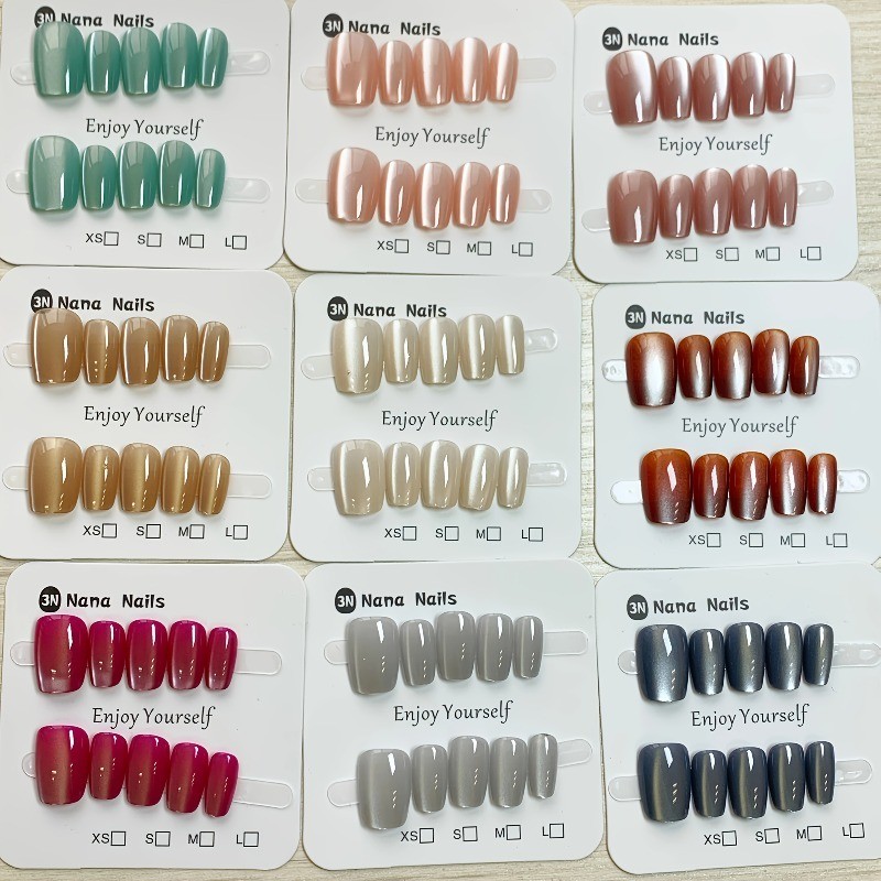 Random style 20 pressed in nails, solid color gradient handmade nails, reusable
