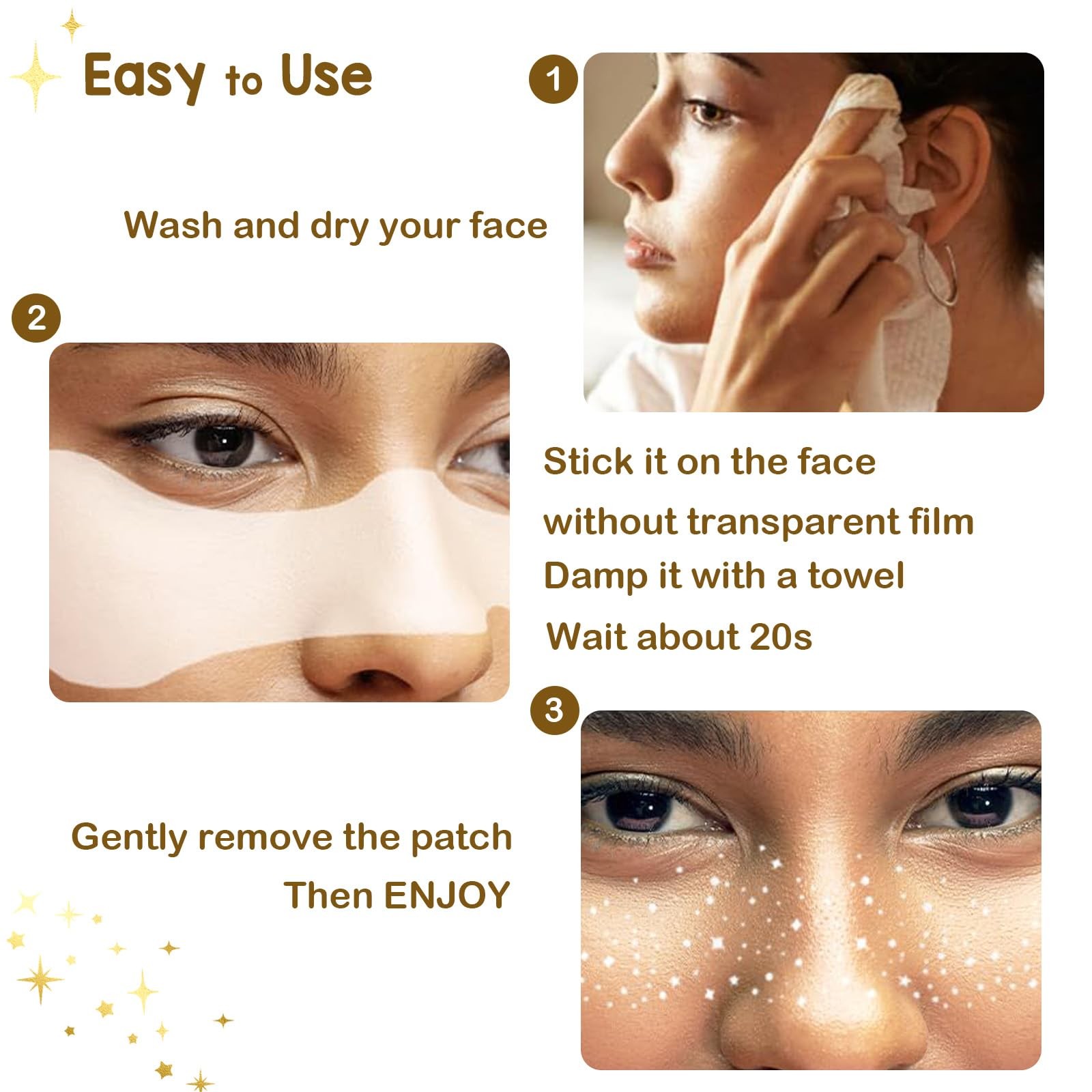 12 PCS Face Glitter Makeup Patches Festival Concert Party Cosmetics Gold