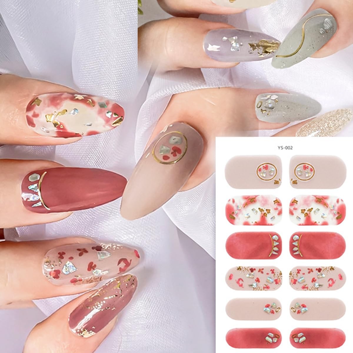 8 Sheets Semi Cured Gel Nail Strips Glitter Wraps Polish Color