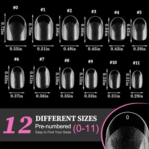 XS Short Oval Gel Nail Tips, 240pcs Round Acrylic Extra Short Round Nail Tips