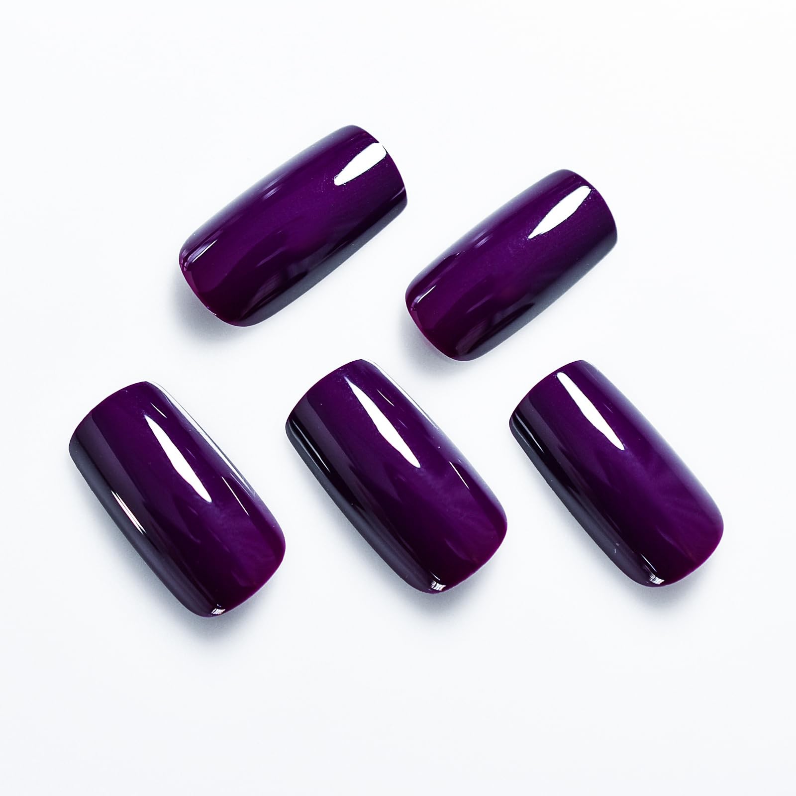 Glossy Finished Dark Grapes Purple Press On False Nails Medium Length Squoval…