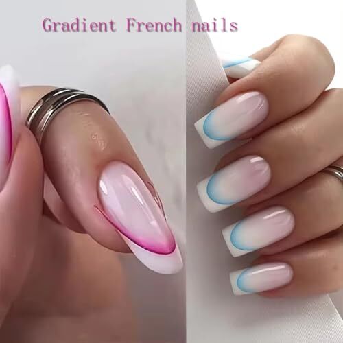 12Sheets Gradient French Line Nail Stickers, Colorful Stripes Color French Line