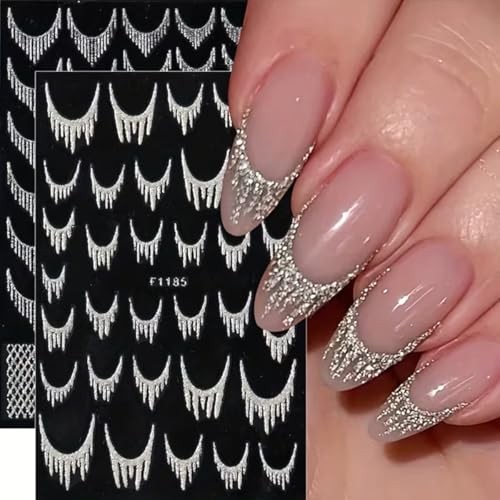 Glitter French Tip Nail Art Stickers Sparkly Gold Silver Tassel Line style8