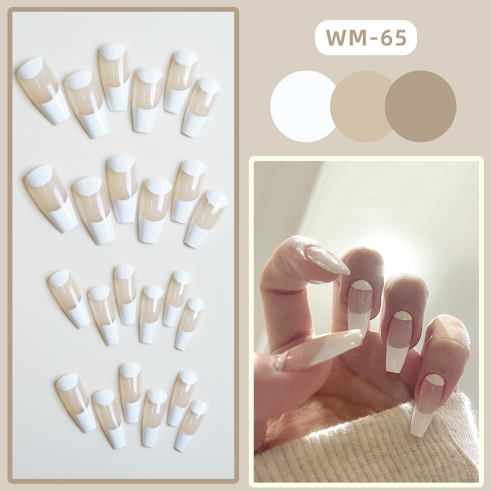 New Year black French gold snow reusable wear nails 24 pieces（glue included)