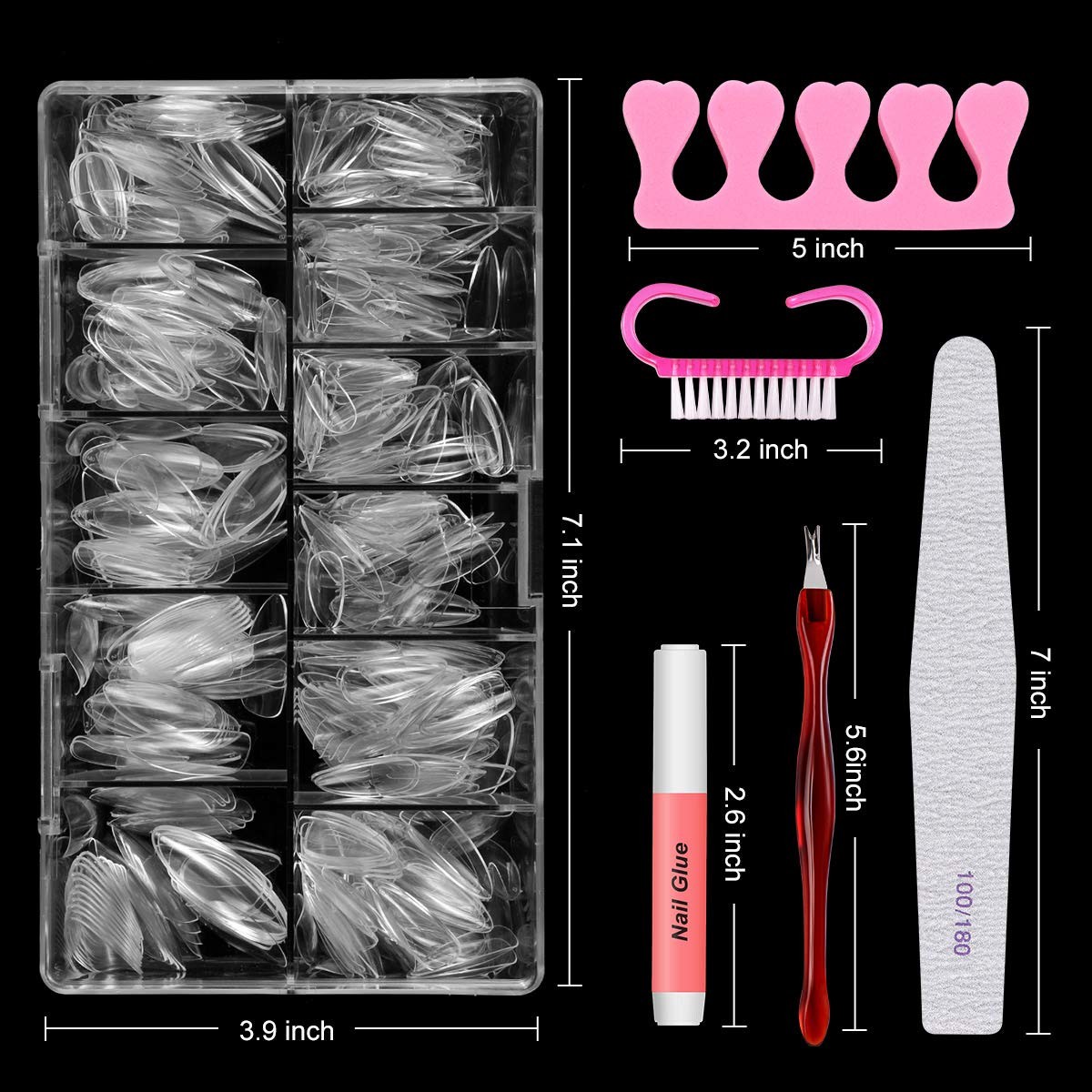 Nail Tips And Glue Acrylic Nails Set – Press On Nails Set 500PCS Short Stiletto