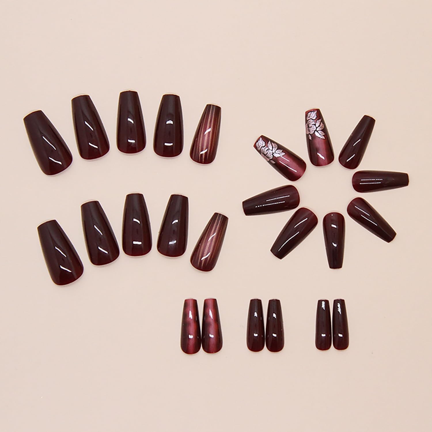 Wine Red Press on Nails Medium Length Flower 1 Fl Oz (Pack of 1), Multi