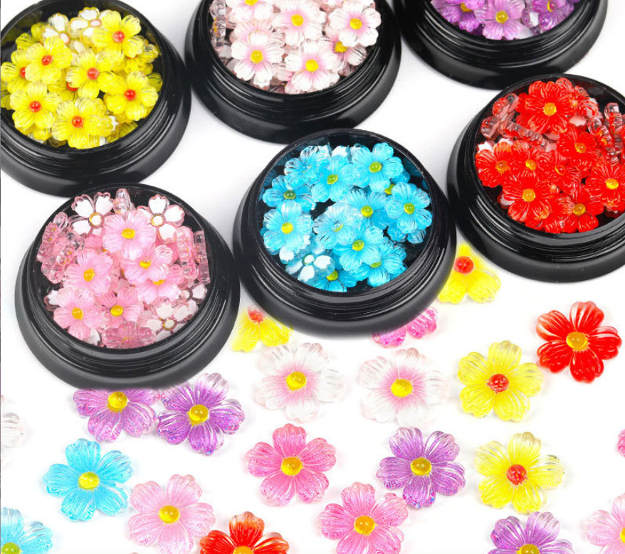 5Pcs Mini Daisy Flower Resin Flatback Nail Art Case Hair Pin Decoration NH17