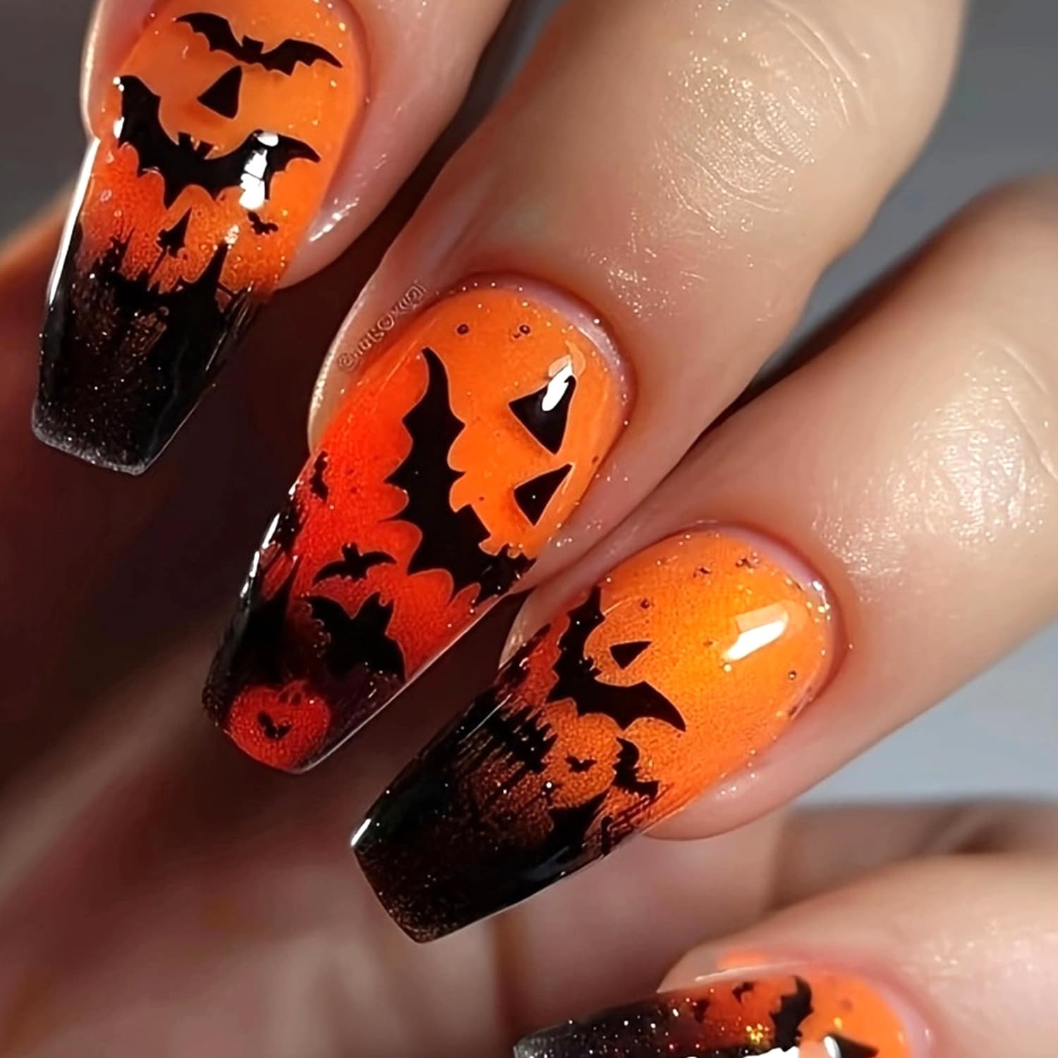 LOPMNGHT Halloween Press on Nails Medium Ballet Shaped Artificial Multi