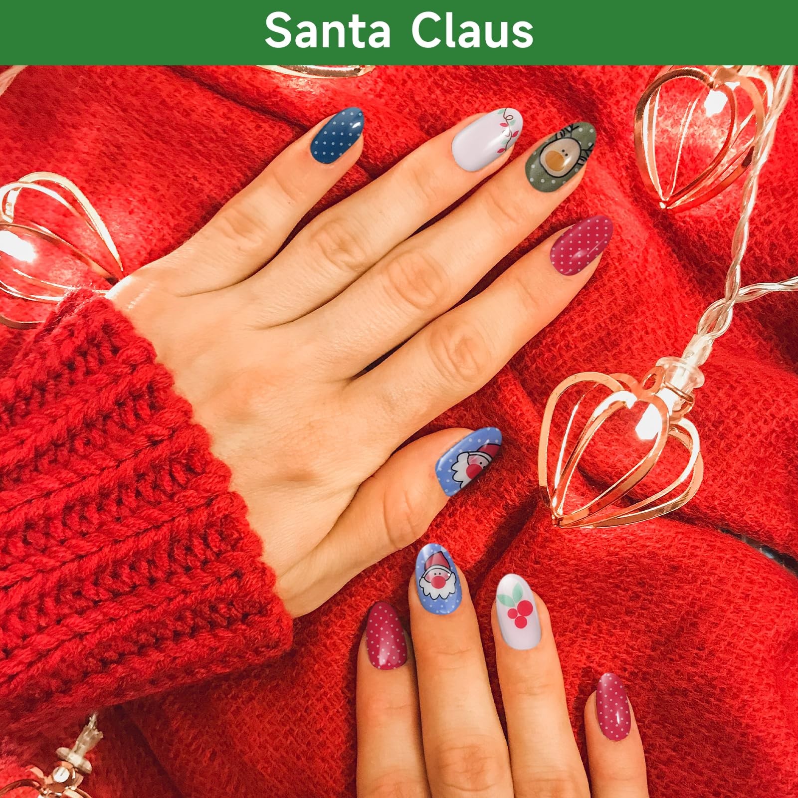 DUKASOU Christmas Semi Cured Gel Nail Strips Santa Claus 28 PCS UV Light