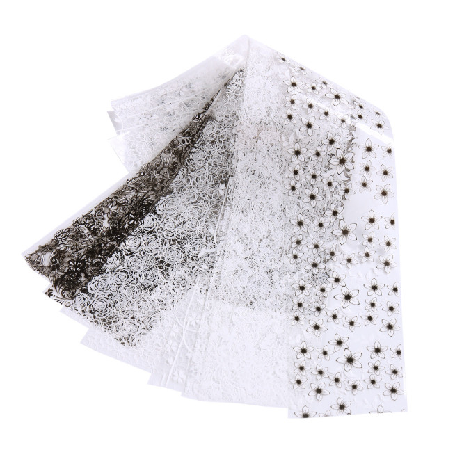 10Pcs Black White Flower Vine Lace Foils Nail Art Transfer Stickers #F NH30