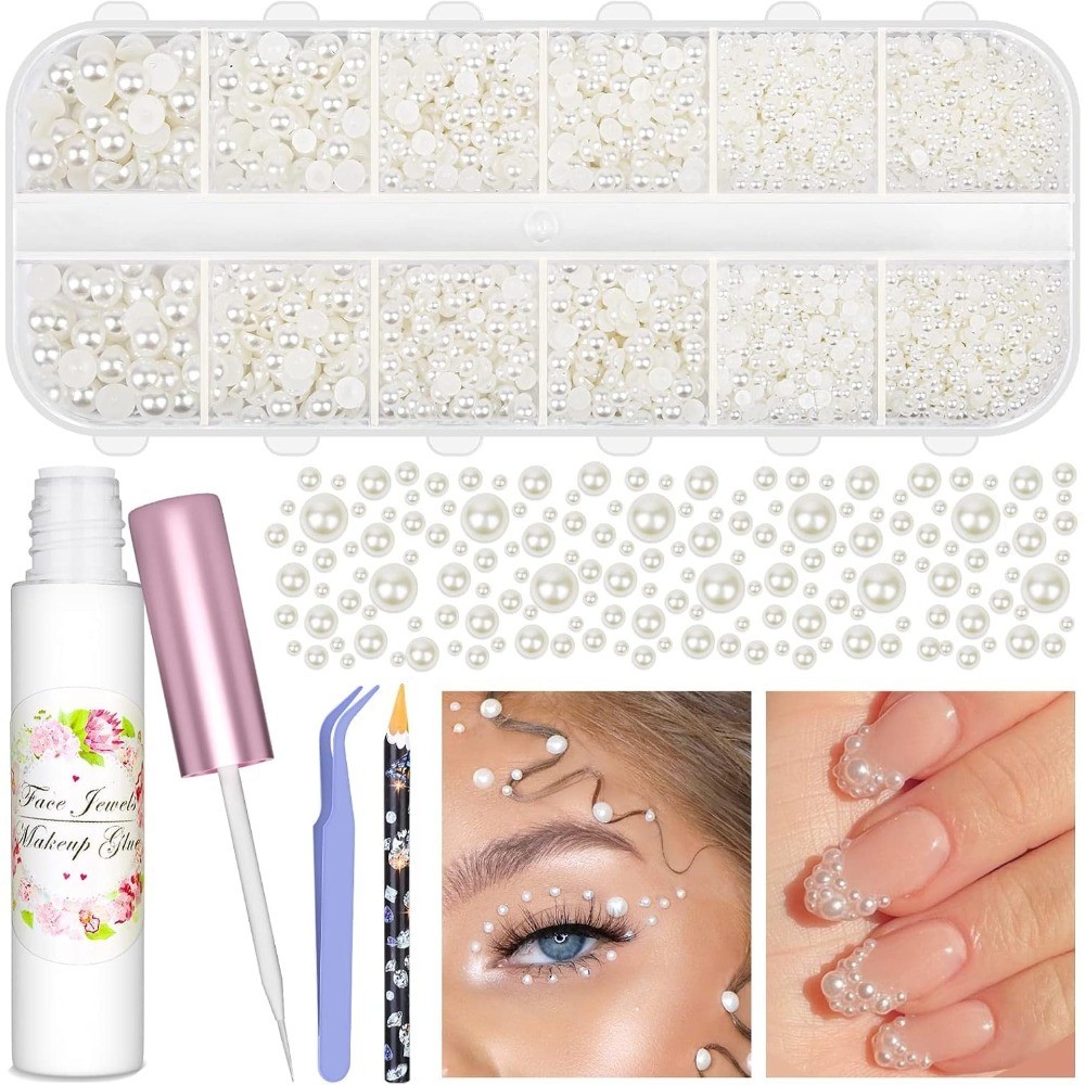 3600Pcs Face Gems Eye Pearls with SFX Makeup Glue Spirit Adhesive for Costume,