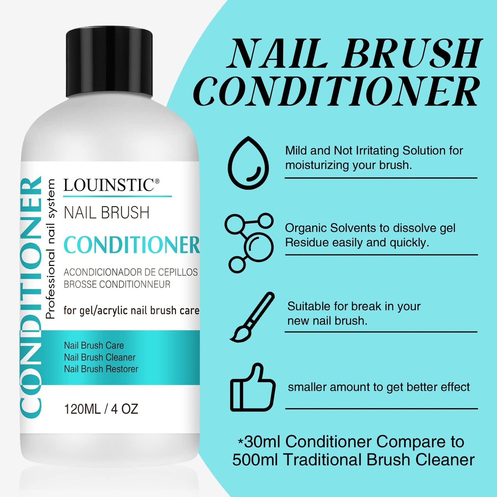 LOUINSTIC 120.00 ml (Pack of 1), Nail Brush Cleaner and Conditioner 4 oz