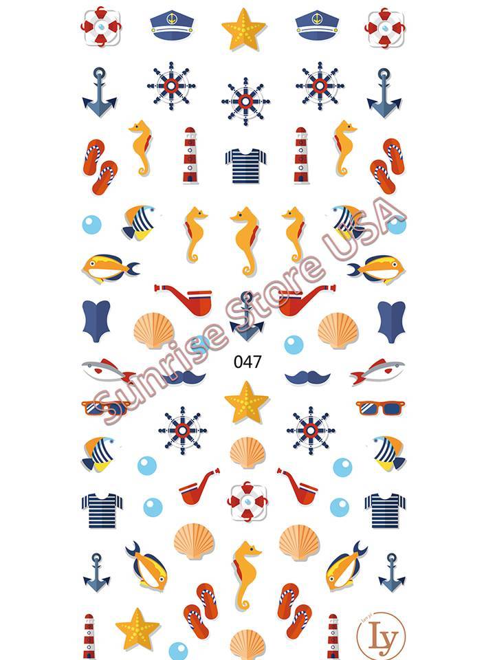 3D Nail Art Sticker Summer Beach Palm Tree Seashell Mermaid Star Fish Decals DIY