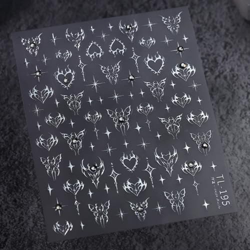Silver Star Nail Art Stickers 5D Self Adhesive Heart Silver Butterfly Star