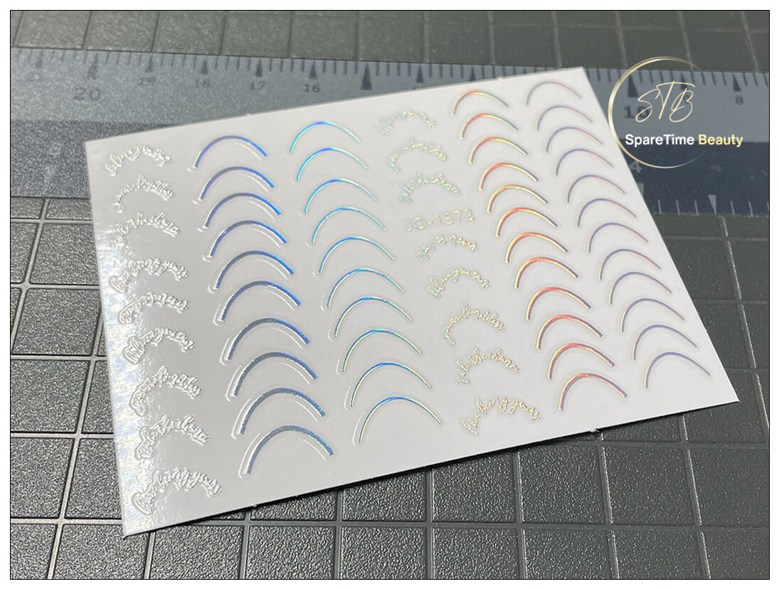 Curved Stripes Lines French Tips Nail Stickers Aurora Silver