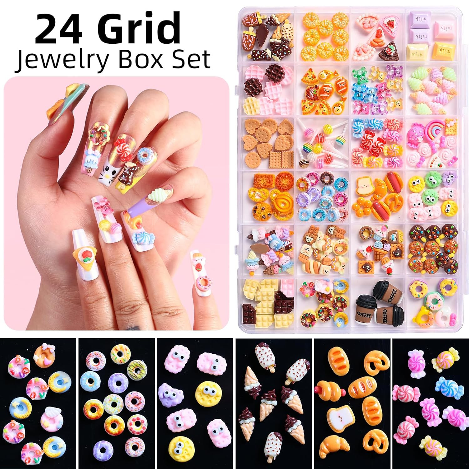 3D Mix Assorted Color Nail Charms Acrylic Multi Cute Nail Art Charms Hollow Cand