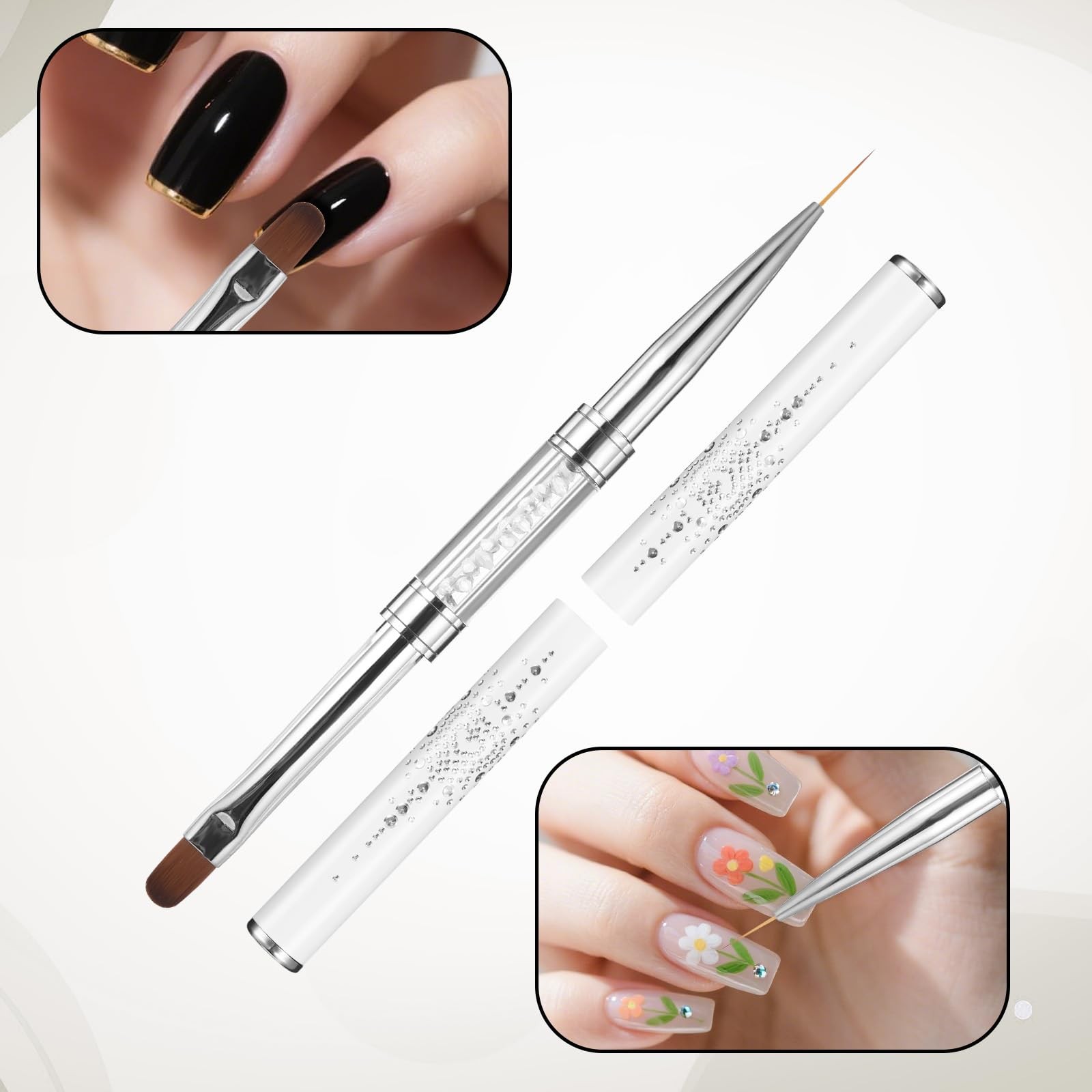 2 Pcs Double Ended Nail Builder Gel Brush French Tip Brush for Nail Art Design