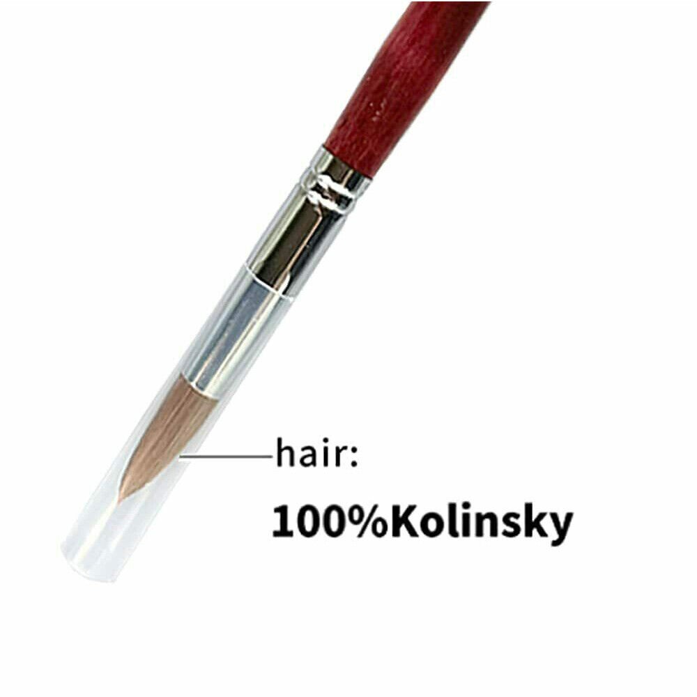 Kolinsky Sable Round Acrylic Nail Brush Red Wood Handle Manicure Tool New