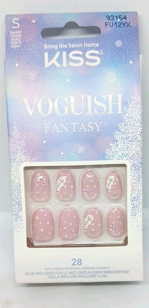 KISS voguish fantasy 1-28 count pack glue on nails pink gingerbread short length