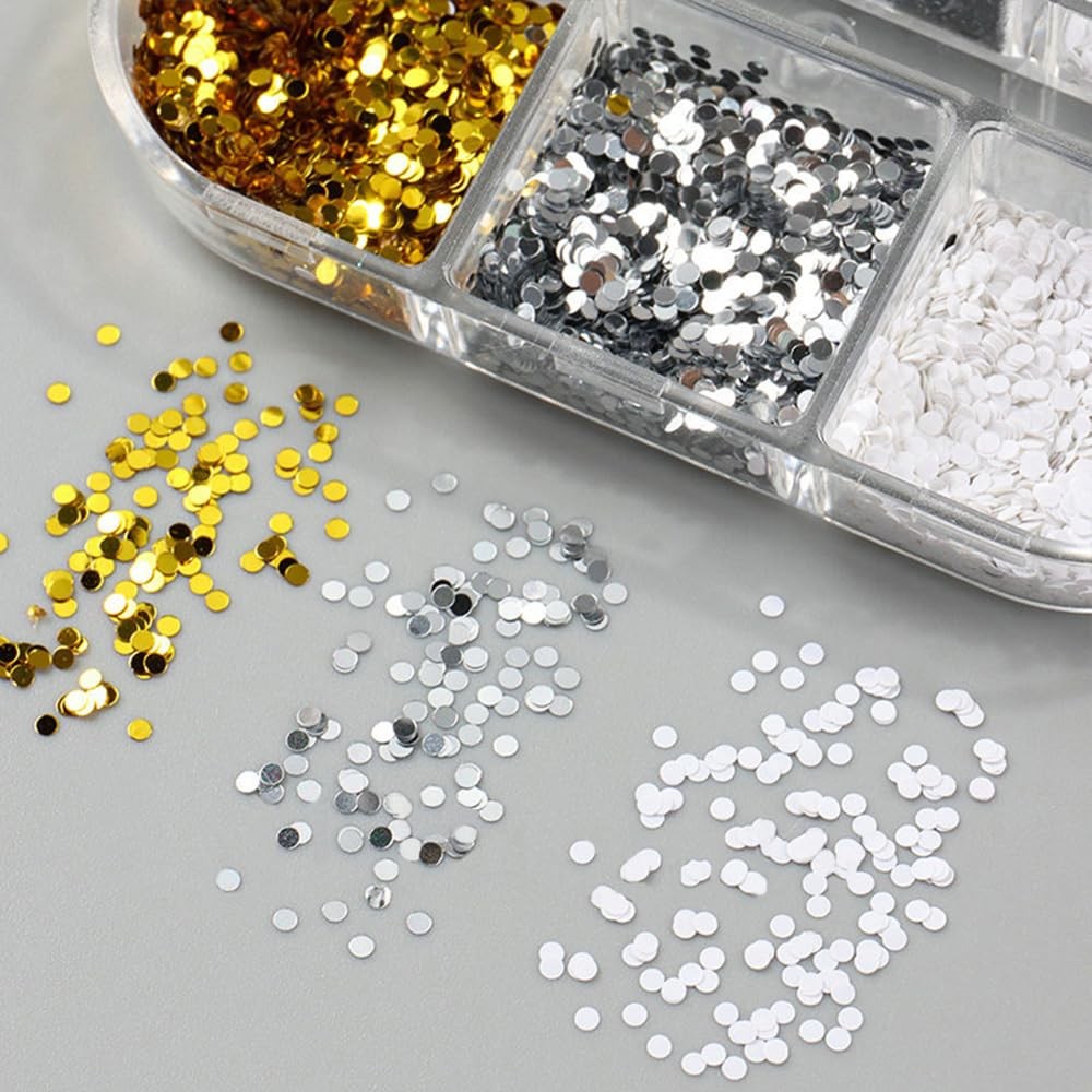 1 Box 6 Grids 3D Laser Mini Polka Dot Nail Sequins 1mm Tiny Dot Nail Glitter …