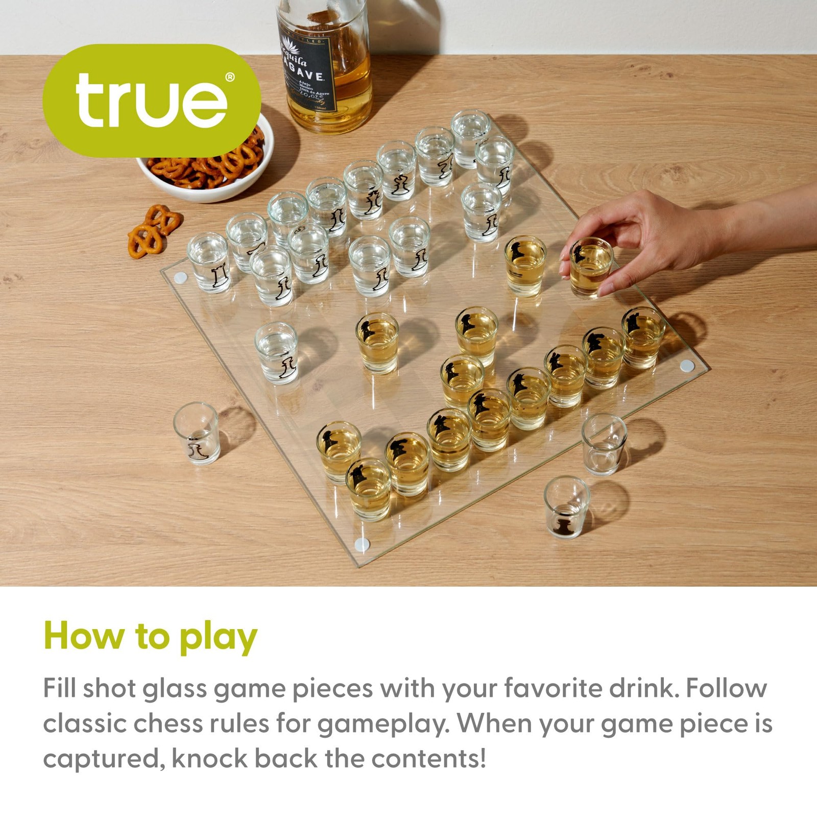 True Shot Glass Chess Game, Board with 13.75″, Clear