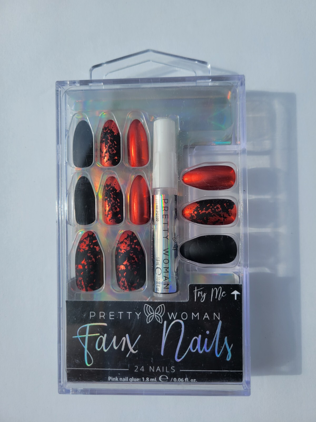 Halloween Fake Faux Nails Red, Classic Scary Black