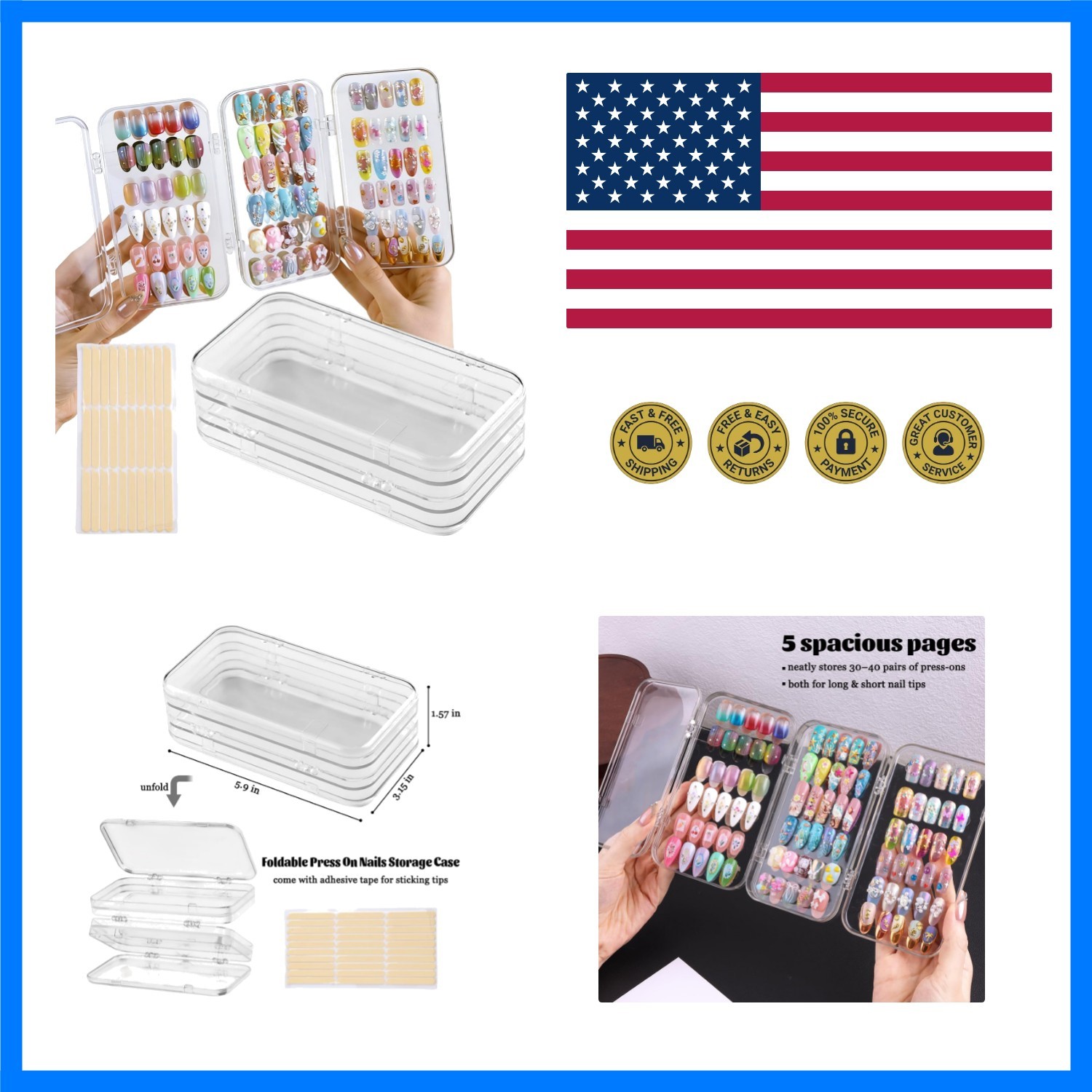 Press On Nail Organizer Case, Clear Press On Nail Storage Box | Tri-Fold Acry…