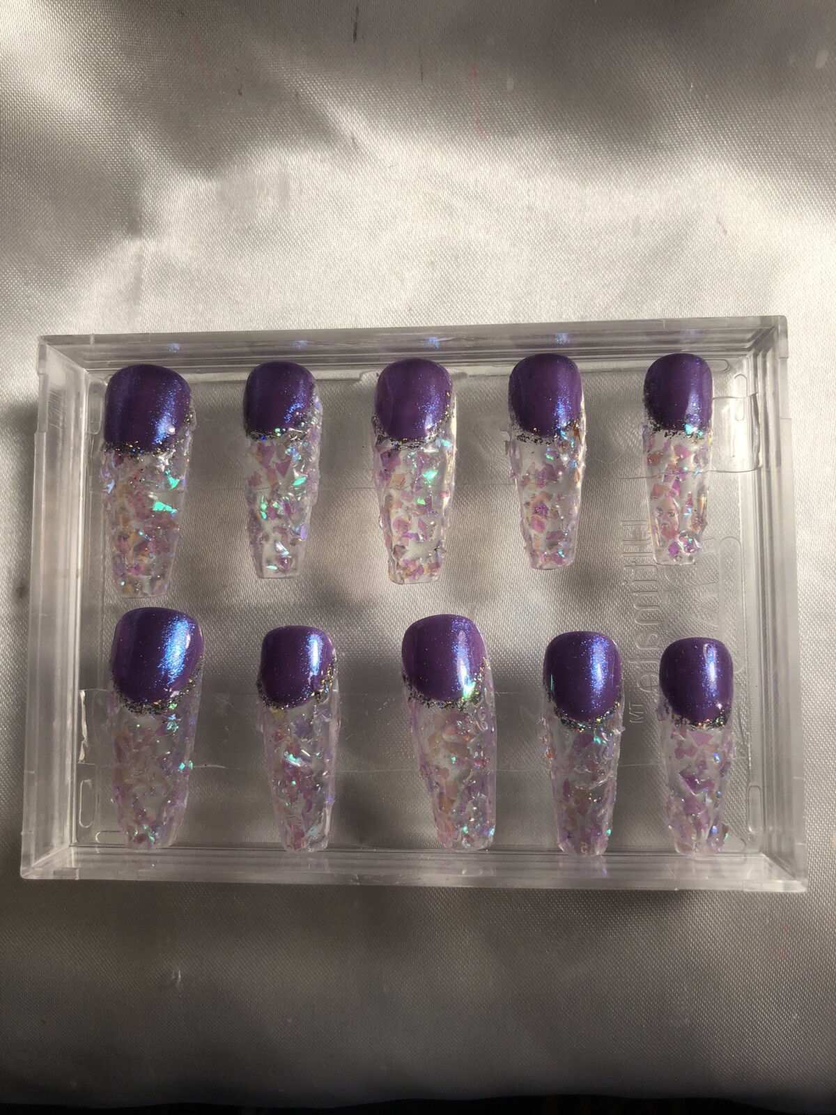 Z NAILZ! Z CLAWZ! Holographic Purple/Clear Alligator Textured Press On Nails