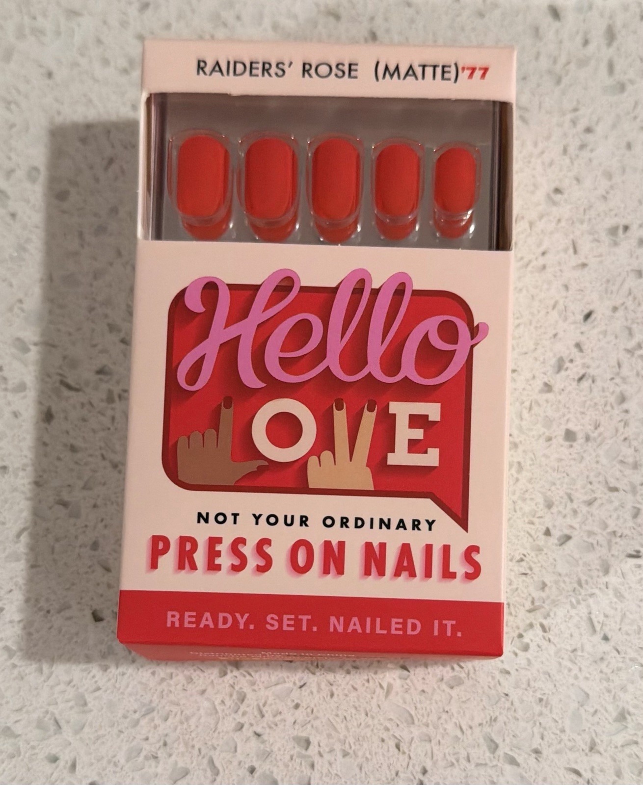 Hello Love Press On Short Square Fave Red Raider’s Rose MATTE 🌹