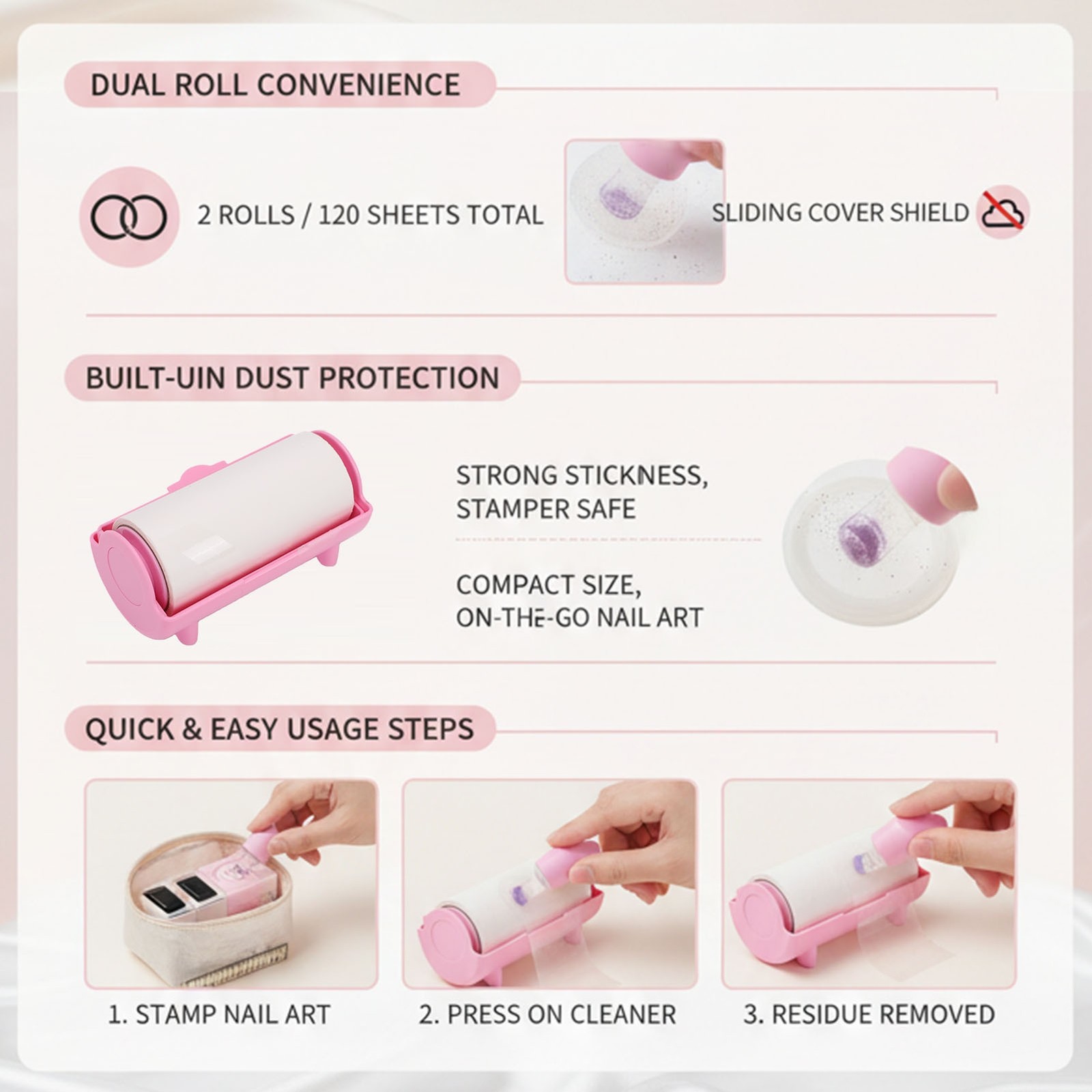 Rolls Nail Stamper Cleaner Instant Cleaning Tool For Nail Art Easy To Use