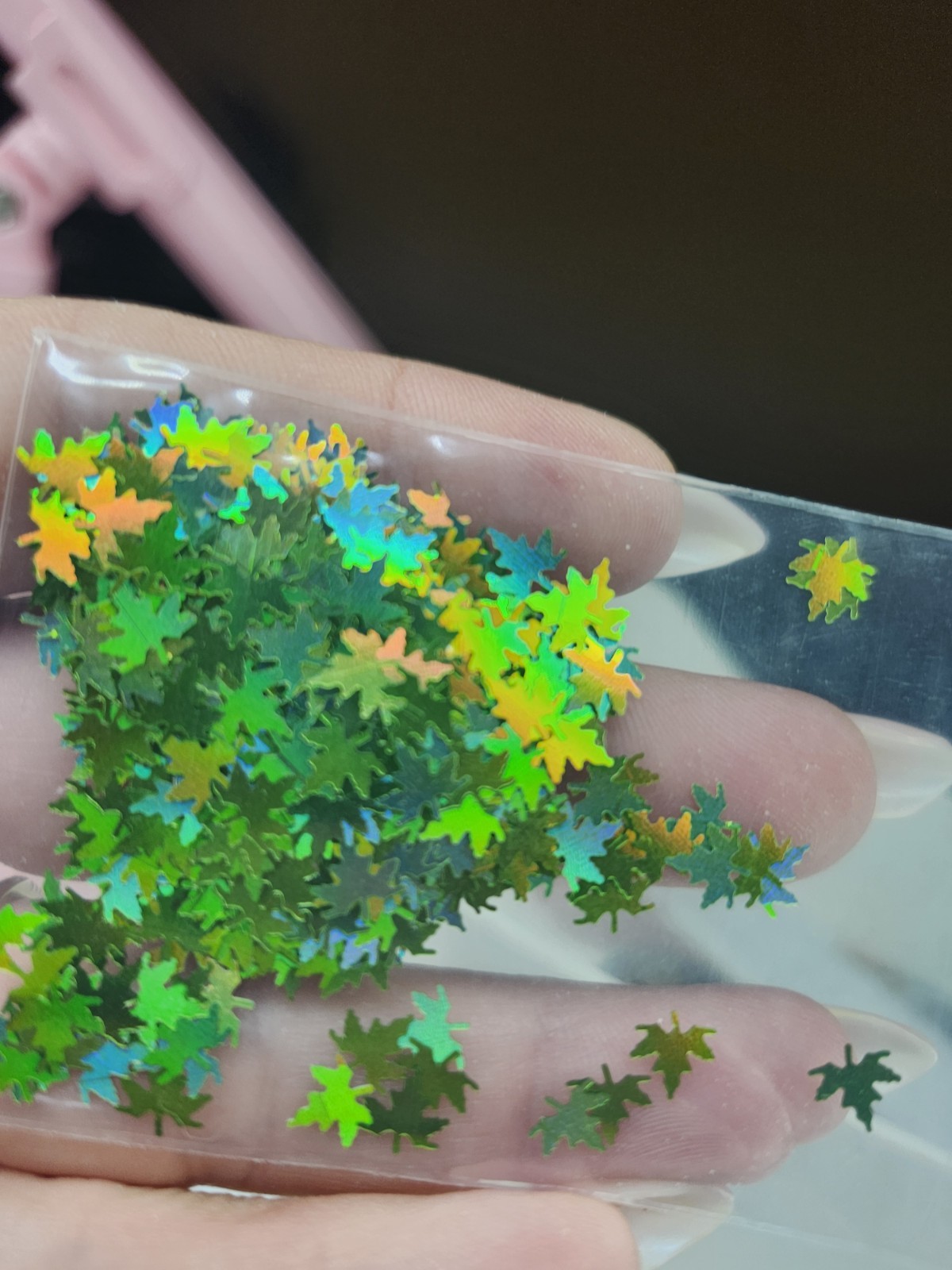 Maple Leaf Nail Art Glitter HALO Flakes Leaves Autumn 1tsp, Green Color