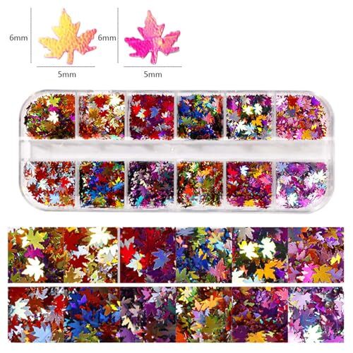 2Box Fall Art Glitter Maple Leaf Nail Art Glitter Sequins 3D Glitter 3
